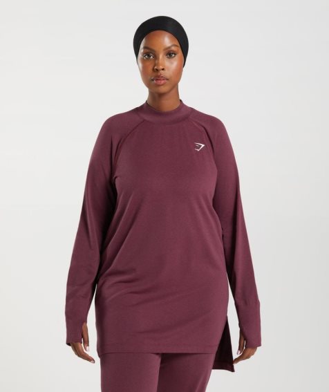 Women's Gymshark Vital Seamless Long Line Top T-Shirts Burgundy | NZ 9XOBDL